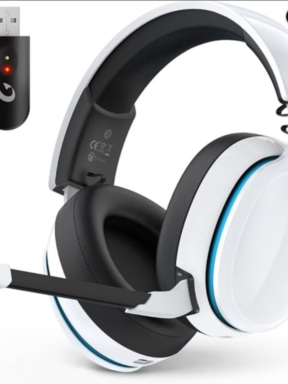 2.4GHz Wireless Gaming Headset for PS5, PS4, PC, Switch, 45Hr, White